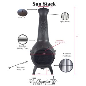 The Blue Rooster Sun Stack Chiminea Outdoor Fireplace - Wood Burning Cast Aluminum Deck or Patio Firepit