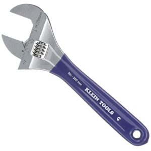 klein tools d509-8 adjustable wrench, extra wide jaw forged drive wrench with high polish chrome finish, 8-inch
