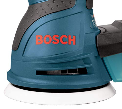 BOSCH ROS20VSC Palm Sander 2.5 Amp 5 In. Corded Variable Speed Random Orbital Sander/Polisher Kit with Dust Collector and Soft Carrying Bag, Blue