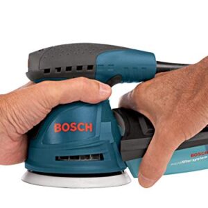 BOSCH ROS20VSC Palm Sander 2.5 Amp 5 In. Corded Variable Speed Random Orbital Sander/Polisher Kit with Dust Collector and Soft Carrying Bag, Blue