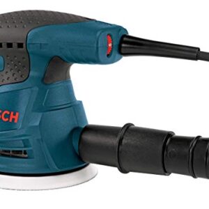 BOSCH ROS20VSC Palm Sander 2.5 Amp 5 In. Corded Variable Speed Random Orbital Sander/Polisher Kit with Dust Collector and Soft Carrying Bag, Blue