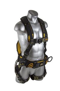 guardian fall protection 21030 cyclone construction harness with qc chest/tb leg/tb waist belt/side d-rings, black/yellow, medium/large