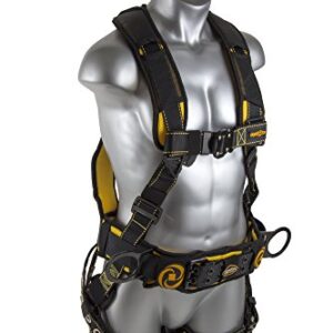 Guardian Fall Protection 21030 Cyclone Construction Harness with QC Chest/TB Leg/TB Waist Belt/Side D-Rings, Black/Yellow, Medium/Large