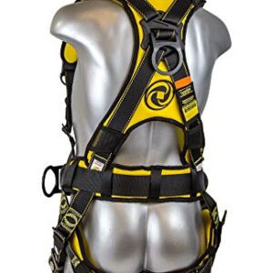 Guardian Fall Protection 21030 Cyclone Construction Harness with QC Chest/TB Leg/TB Waist Belt/Side D-Rings, Black/Yellow, Medium/Large