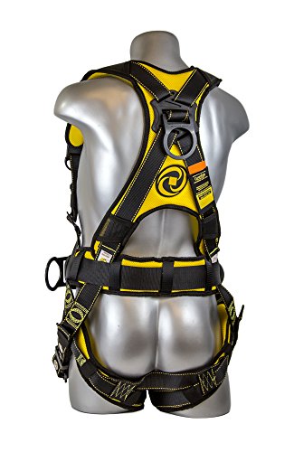 Guardian Fall Protection 21030 Cyclone Construction Harness with QC Chest/TB Leg/TB Waist Belt/Side D-Rings, Black/Yellow, Medium/Large