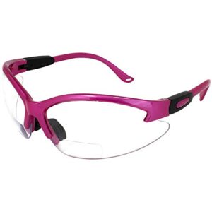 global vision eyewear cougar bifocal women's safety glasses dark pink nylon frame clear lenses (pink 1.50)