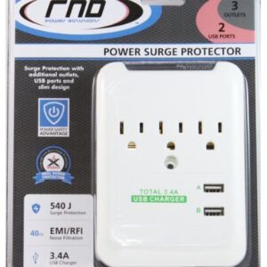 RND Wall Power Station includes 3 AC Plugs and 2 USB ports (3.4A total) with Surge for iPhone, iPad, Samsung Galaxy, LG, HTC, Moto and all USB Compatible Devices