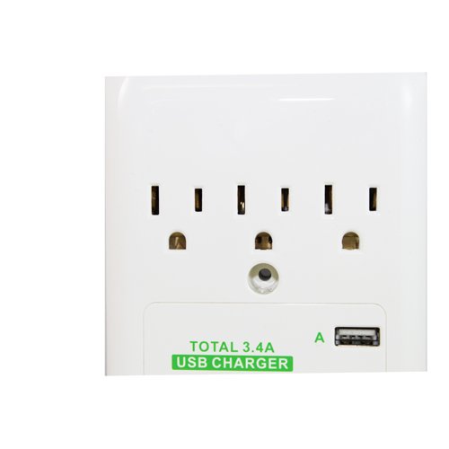 RND Wall Power Station includes 3 AC Plugs and 2 USB ports (3.4A total) with Surge for iPhone, iPad, Samsung Galaxy, LG, HTC, Moto and all USB Compatible Devices