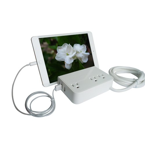 RND Desktop Charging Station with 3 AC Plugs and 3 USB ports Surge Protector with a slot for iPads and Tablets.