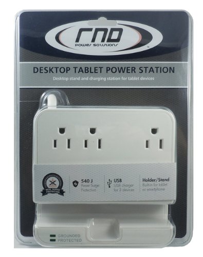 RND Desktop Charging Station with 3 AC Plugs and 3 USB ports Surge Protector with a slot for iPads and Tablets.