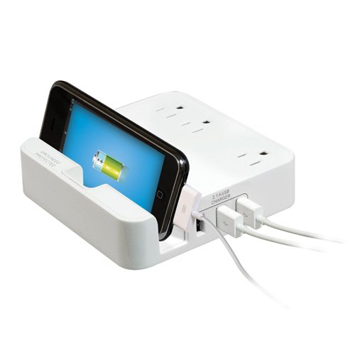 RND Desktop Charging Station with 3 AC Plugs and 3 USB ports Surge Protector with a slot for iPads and Tablets.