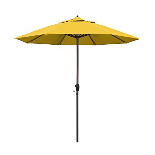 California Umbrella 9' Round Aluminum Market Umbrella, Crank Lift, Auto Tilt, Bronze Pole, Lemon Olefin