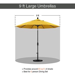 California Umbrella 9' Round Aluminum Market Umbrella, Crank Lift, Auto Tilt, Bronze Pole, Lemon Olefin