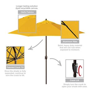 California Umbrella 9' Round Aluminum Market Umbrella, Crank Lift, Auto Tilt, Bronze Pole, Lemon Olefin