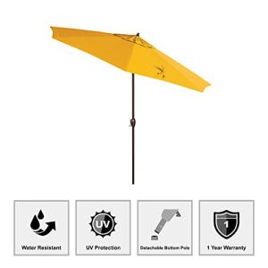 California Umbrella 9' Round Aluminum Market Umbrella, Crank Lift, Auto Tilt, Bronze Pole, Lemon Olefin