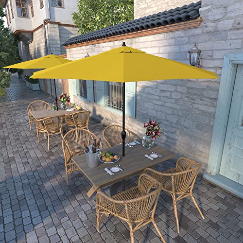 California Umbrella 9' Round Aluminum Market Umbrella, Crank Lift, Auto Tilt, Bronze Pole, Lemon Olefin