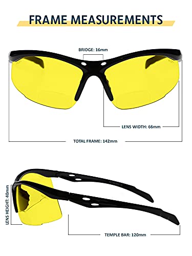 Bifocal Safety Glasses SB-9000 with Yellow Lenses, +2.50