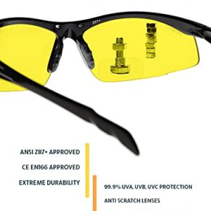 Bifocal Safety Glasses SB-9000 with Yellow Lenses, +2.50