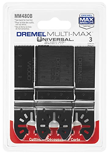 Dremel MM480B 3-Pack Wood & Drywall Oscillating Tool Blades, High Carbon Steel Flush Cut Saw Blades, Universal Quick- Fit Interface Fits Bosch, Makita, Milwaukee, and Rockwell