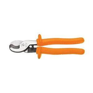 klein tools 63050-ins cable cutter, insulated cable cutter w/one-hand shearing for aluminum, soft copper, communications cable,orange