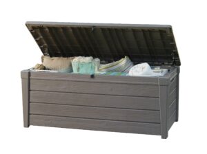keter brightwood 120 gallon outdoor garden patio storage furniture deck box