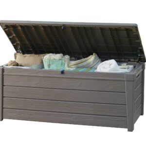 Keter Brightwood 120 Gallon Outdoor Garden Patio Storage Furniture Deck Box