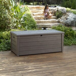 Keter Brightwood 120 Gallon Outdoor Garden Patio Storage Furniture Deck Box