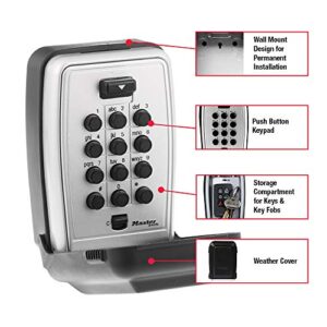 Master Lock Wall Mount Key Lock Box with Push Button for House Keys, Outdoor Key Safe with Combination Lock, 5 Key Capacity, 5423D , Black