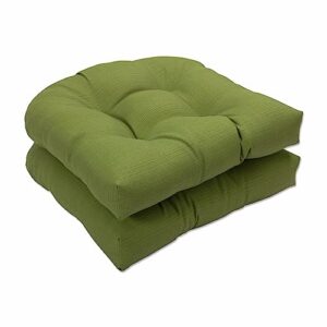 pillow perfect forsyth solid indoor/outdoor wicker patio seat cushions, plush fiber fill, weather and fade resistant, 2 count, green, round corner 19"x19"