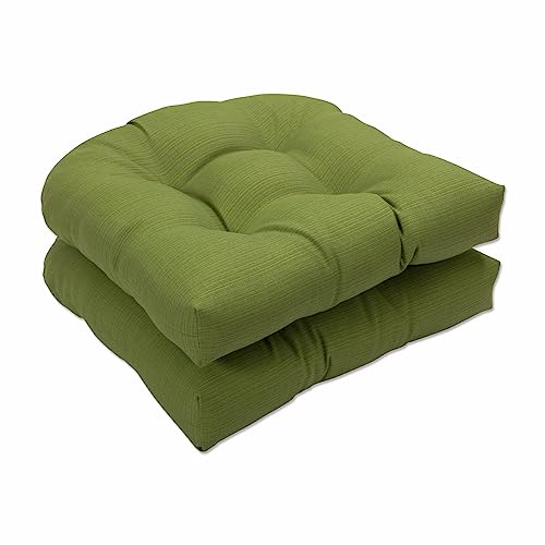 Pillow Perfect Forsyth Solid Indoor/Outdoor Wicker Patio Seat Cushions, Plush Fiber Fill, Weather and Fade Resistant, 2 Count, Green, Round Corner 19"x19"