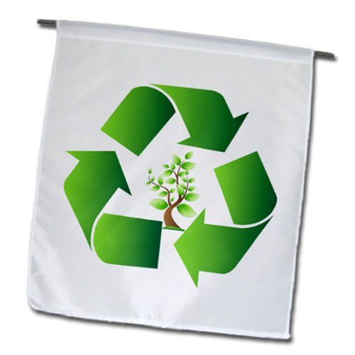 3dRose fl_78629_1 Green Recycle Symbol with a Tree in The Center Garden Flag, 12 by 18-Inch