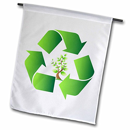 3dRose fl_78629_1 Green Recycle Symbol with a Tree in The Center Garden Flag, 12 by 18-Inch