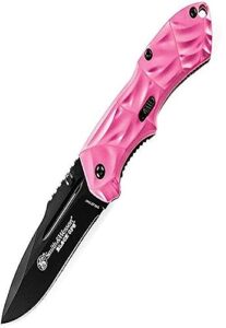 smith & wesson black ops swblop3smp pink 5.8in s.s. assisted opening knife with 2.5in drop point blade and aluminum handle for tactical, survival and edc