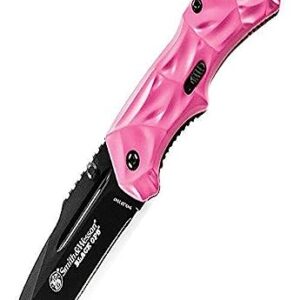 Smith & Wesson Black Ops SWBLOP3SMP Pink 5.8in S.S. Assisted Opening Knife with 2.5in Drop Point Blade and Aluminum Handle for Tactical, Survival and EDC
