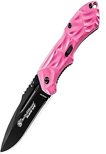 Smith & Wesson Black Ops SWBLOP3SMP Pink 5.8in S.S. Assisted Opening Knife with 2.5in Drop Point Blade and Aluminum Handle for Tactical, Survival and EDC