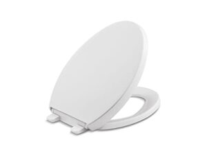 kohler 4008-0 reveal elongated, grip-tight bumpers, quiet-close release hinges, quick-attach hardware, no slam toilet seat, white