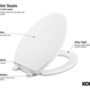 KOHLER 4008-0 Reveal Elongated, Grip-Tight Bumpers, Quiet-Close Release Hinges, Quick-Attach Hardware, No Slam Toilet Seat, White