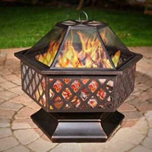 Endless Summer,WAD1377SP, Hex Shaped Outdoor Fire Bowl with Lattice, Oil Rubbed Bronze