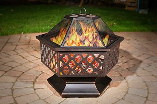 Endless Summer,WAD1377SP, Hex Shaped Outdoor Fire Bowl with Lattice, Oil Rubbed Bronze