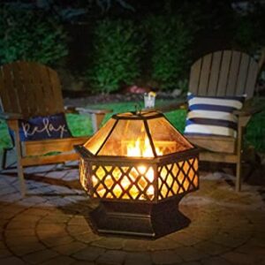 Endless Summer,WAD1377SP, Hex Shaped Outdoor Fire Bowl with Lattice, Oil Rubbed Bronze