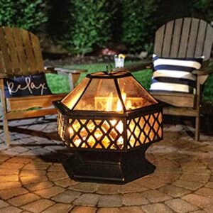 Endless Summer,WAD1377SP, Hex Shaped Outdoor Fire Bowl with Lattice, Oil Rubbed Bronze