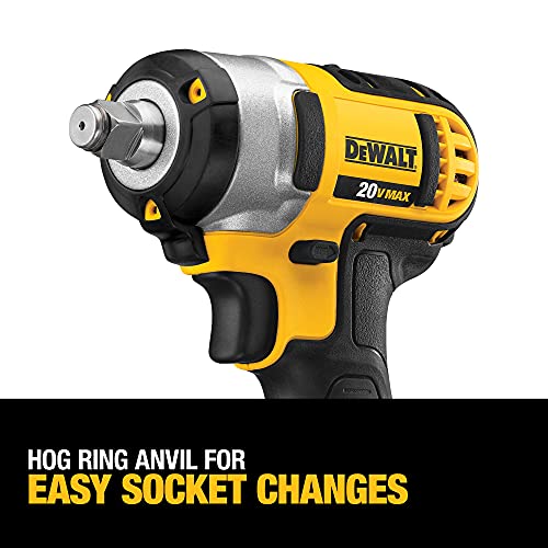 DEWALT 20V MAX* Cordless Impact Wrench Kit with Hog Ring, 3/8-Inch (DCF883M2)