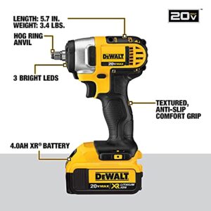 DEWALT 20V MAX* Cordless Impact Wrench Kit with Hog Ring, 3/8-Inch (DCF883M2)