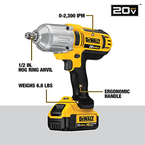 DEWALT 20V MAX* Impact Wrench, High Torque, Hog Ring Anvil, 1/2-Inch (DCF889HM2)