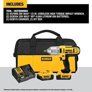 DEWALT 20V MAX* Impact Wrench, High Torque, Hog Ring Anvil, 1/2-Inch (DCF889HM2)