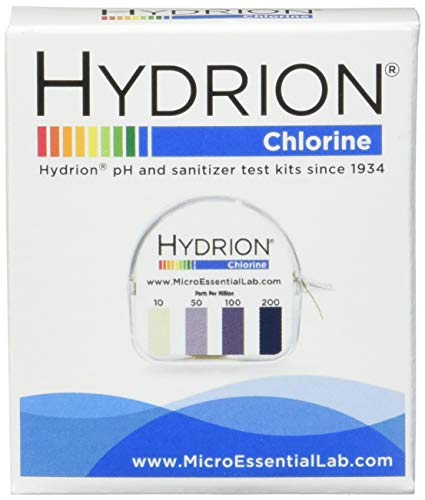 Micro Essential Hydrion CM-240 Chlorine Test Paper with Dispenser, 10-200ppm (Case of 10)