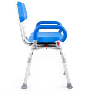 Revolution Pivoting Shower Chair for Bathtub, Adjustable Swivel Seat with Padded Back and Arms, Adjustable Space Saving Design for Tubs, Shower, for Elderly, Handicap & Seniors, Blue