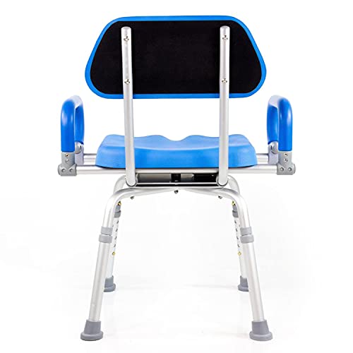 Revolution Pivoting Shower Chair for Bathtub, Adjustable Swivel Seat with Padded Back and Arms, Adjustable Space Saving Design for Tubs, Shower, for Elderly, Handicap & Seniors, Blue