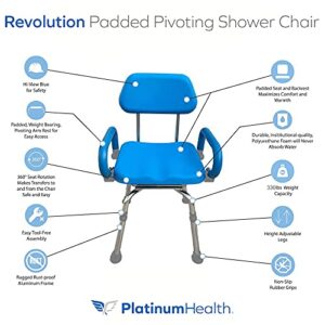 Revolution Pivoting Shower Chair for Bathtub, Adjustable Swivel Seat with Padded Back and Arms, Adjustable Space Saving Design for Tubs, Shower, for Elderly, Handicap & Seniors, Blue