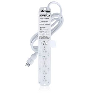leviton 5306m-2s7 medical grade surge protective power strip, 20-amp, 125-volt, 6-outlets, 7-feet cord length